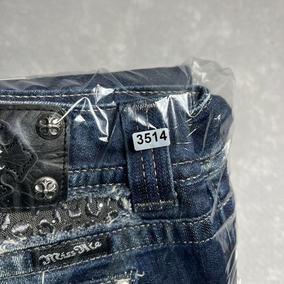 Miss Me Jeans Womens Size 29 Blue Boot Distress Jeweled Flap Pockets 3514 - Picture 15 of 15